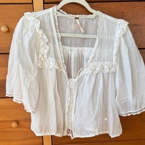 White Lace Trim Blouse free people medium